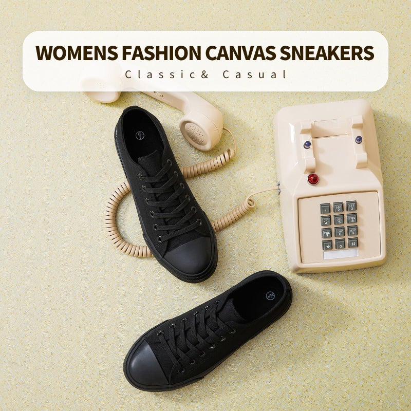hash bubbie Women's Canvas Shoes Fashion Canvas Sneakers for Women Casual Tennis Shoes Low Top Walking Shoes(Full Black,US8) - Image 4